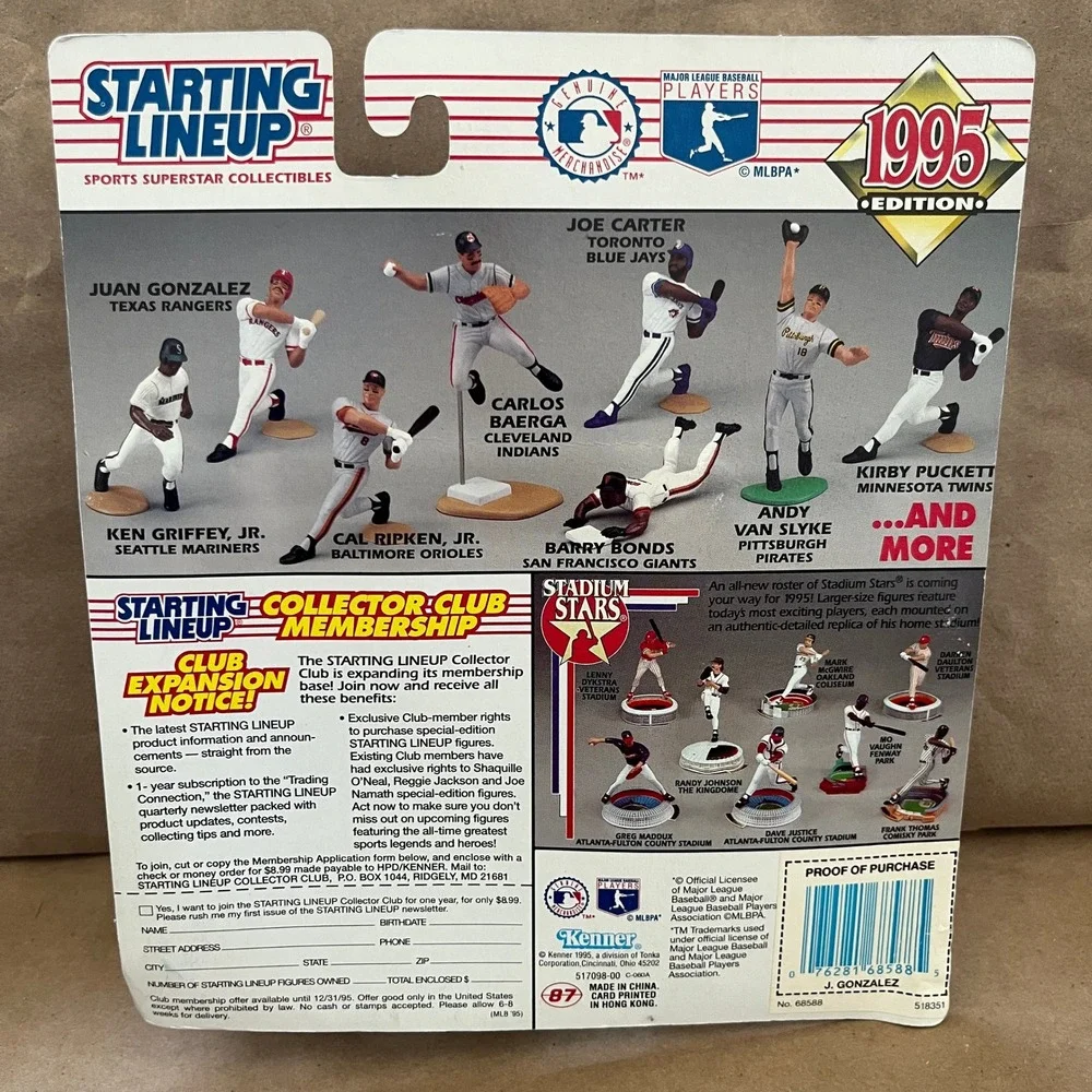 1995 Starting Lineup Juan Gonzalez Texas Rangers Kenner Figure New Sealed